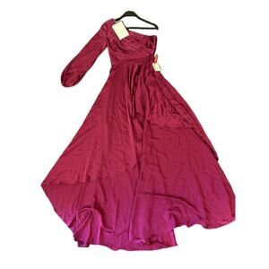 New MAC DUGGAL Burgundy One-Shoulder Fitted Waist Maxi Dress 48141 Size 2